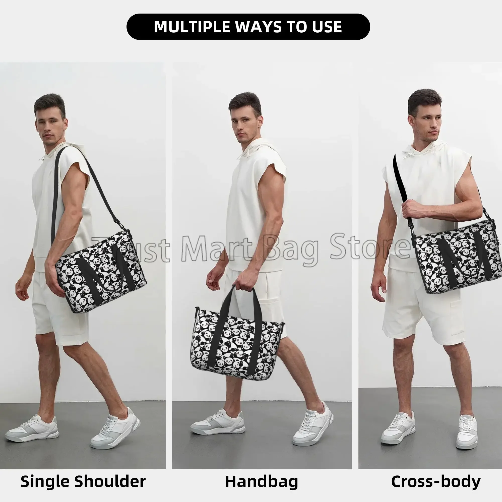 Cute Panda Print Hand Travel Bag Unisex Multipurpose Waterproof Duffel Bag Overnight Weekender Bags Sports Gym Yoga Luggage Bag