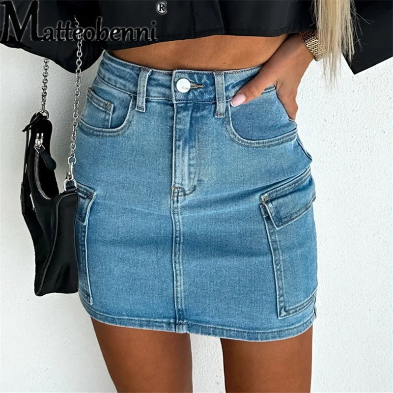 

Sexy Button Splicing Pocket Denim Skirt Female 2023 Fashion Trend Street Casual Half Body Dress Workwear Style Women's Clothing