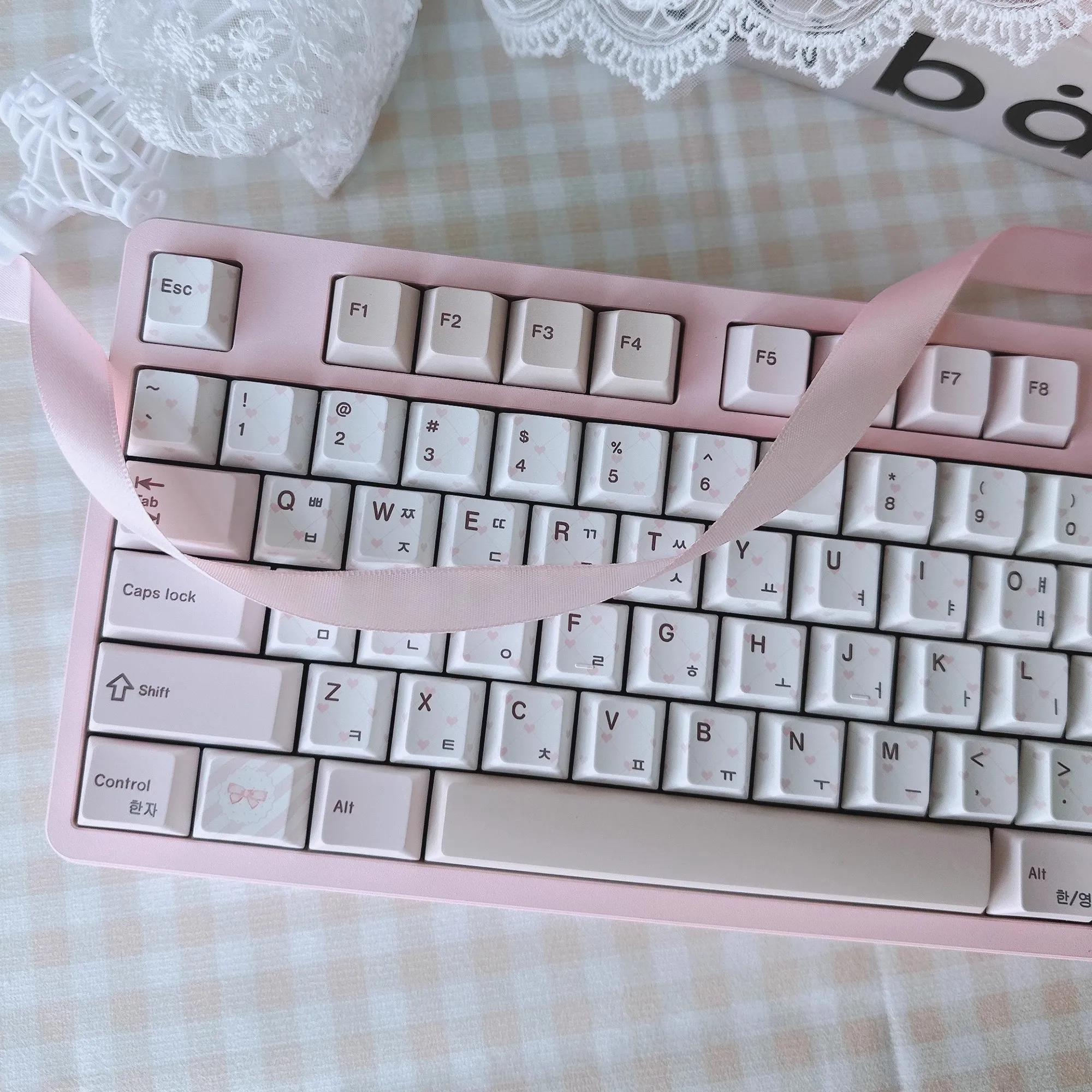 Bear Tea Party Theme Key Caps Set 156 Keys Pink/Purple PBT 5-Sided Dye Sublimation Keycaps for Mechanical Keyboard Accessories