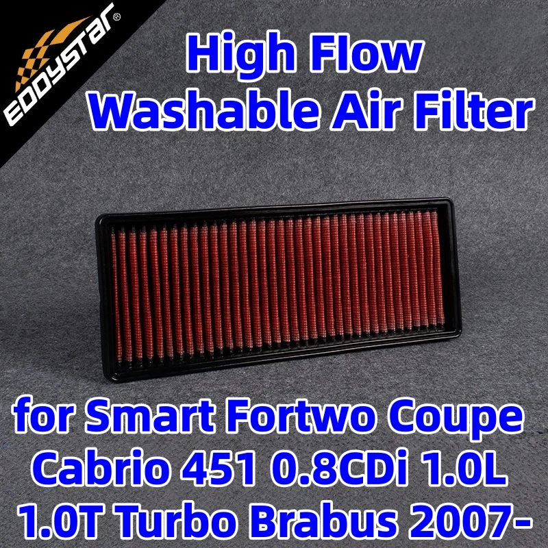 High Flow Sport Air Filter for Smart Fortwo Coupe Cabrio 451 0.8CDi 1.0L 1.0T Turbo Brabus 2007- Washable Racing Intake Filters