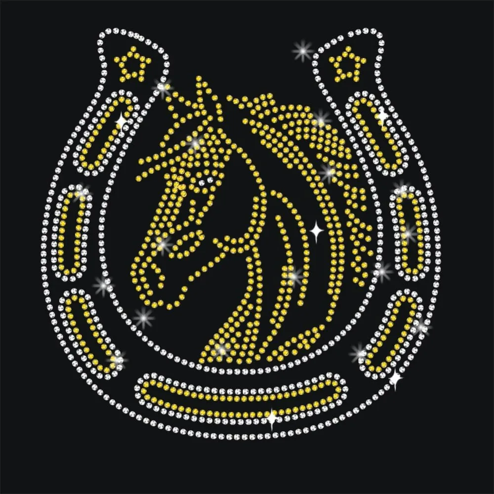 Horse Horseshoe Rhinestone Iron on Hotfix 8.26x11.69inch Bling Iron on Patch Riding Theme Heat Transfer Decal making kits