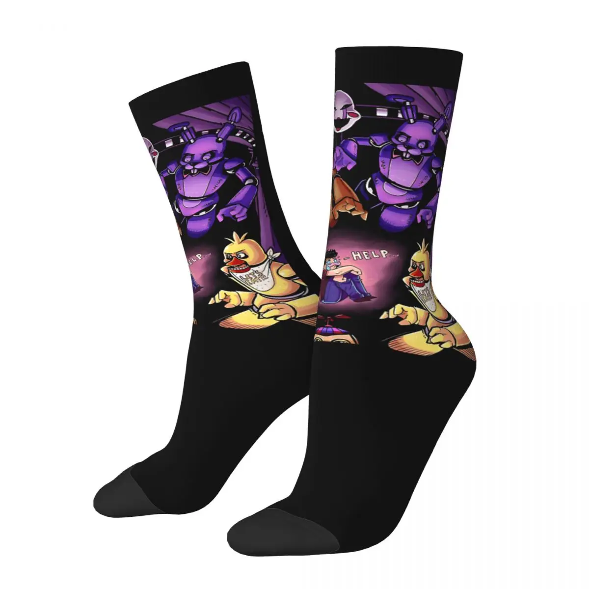 Hip Hop Retro HELP Crazy Men's compression Socks Unisex FNAF Street Style Seamless Printed Funny Novelty Crew Sock Boys Gift