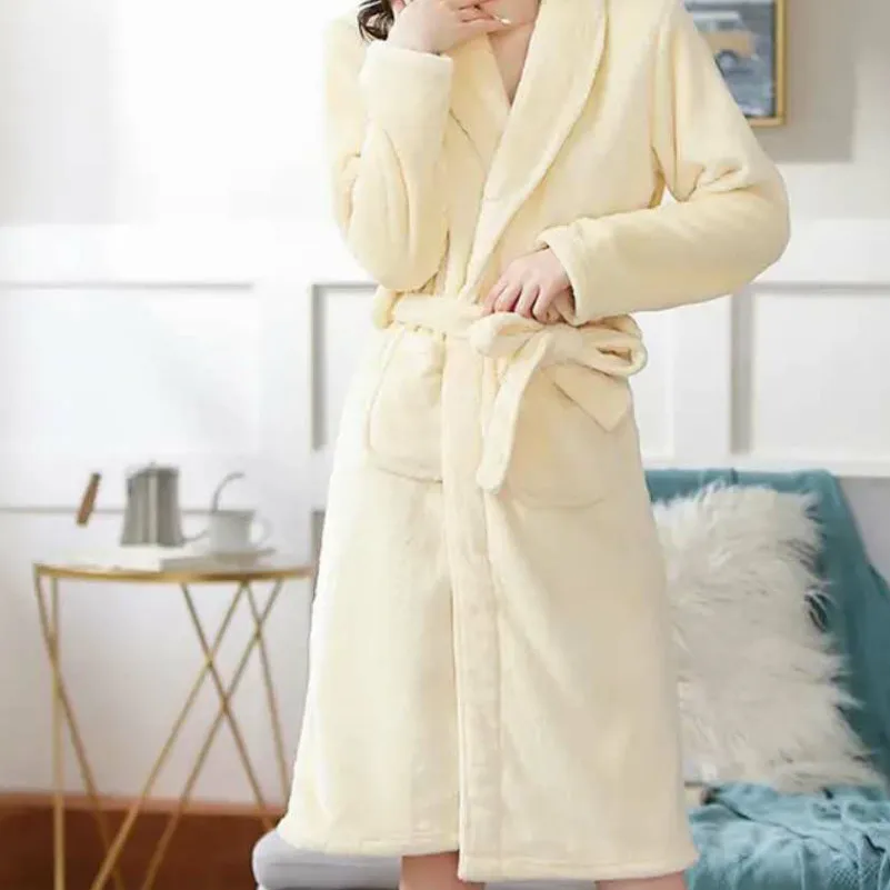 Winter Warm Women Robes Coral Fleece Sleepwear Female Kimono Print Floral Nightdress Dressing Gown Lounge Wear Hotel Bathrobe