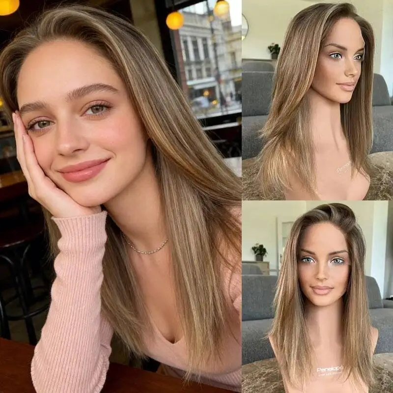 

Синтетический парик 13x4 Ombre Caramel Blonde Brown с HD-кружевной передней частью, термостойкое волокно, короткий прямой боб, натуральная линия роста волос