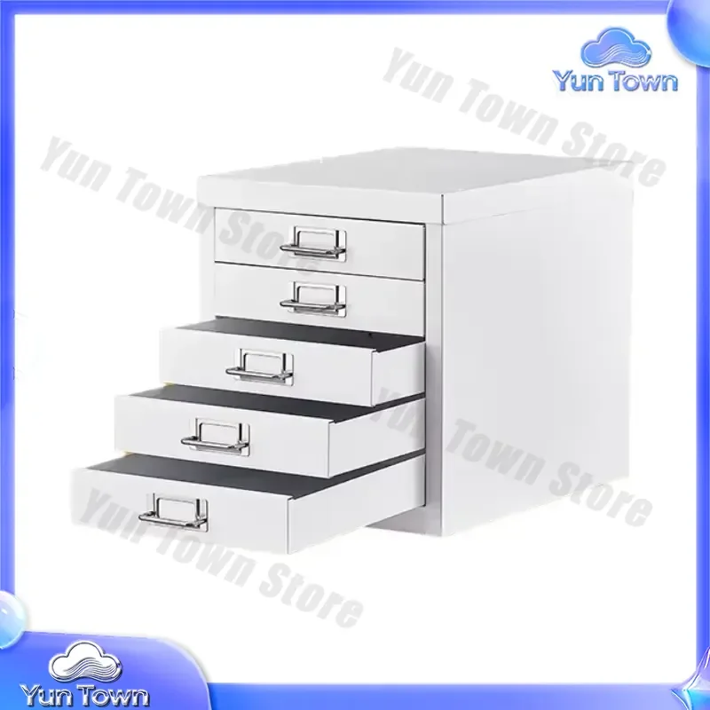 5 Drawer Metal Fireproof Office Cupboard File Cabinet with Silvery White Drawer Pulls for Office Use