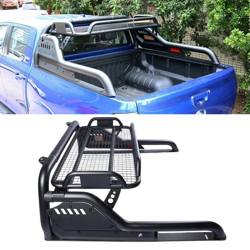 Premium Extended Steel High Roll Bar Cage With Large Basket Custom Truck Bed Rack For 4X4 Pickup Offroad Exterior Accessories