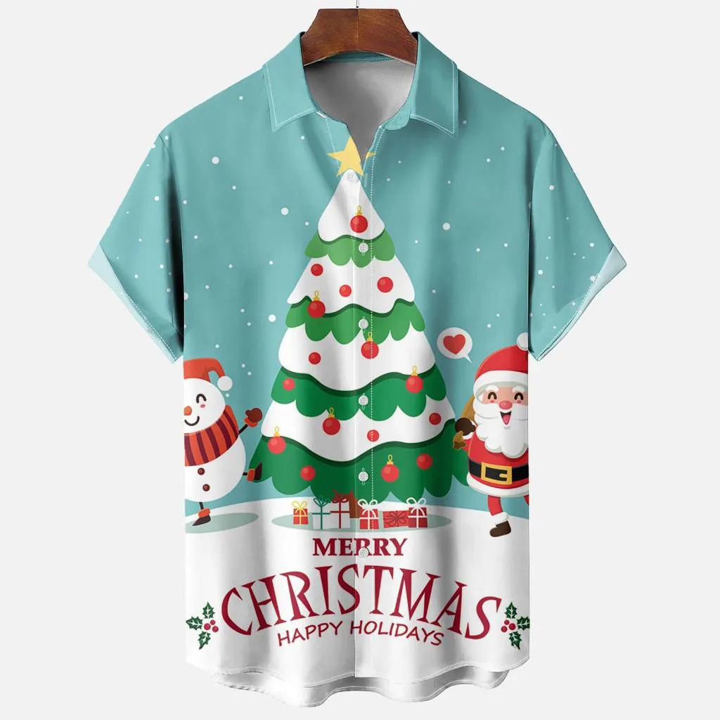 

Christmas Party Mens Large Size Lapel Short Sleeve Shirt Casual Hip Hop Street Christmas Shirt T-Shirt Top Ootd 2025