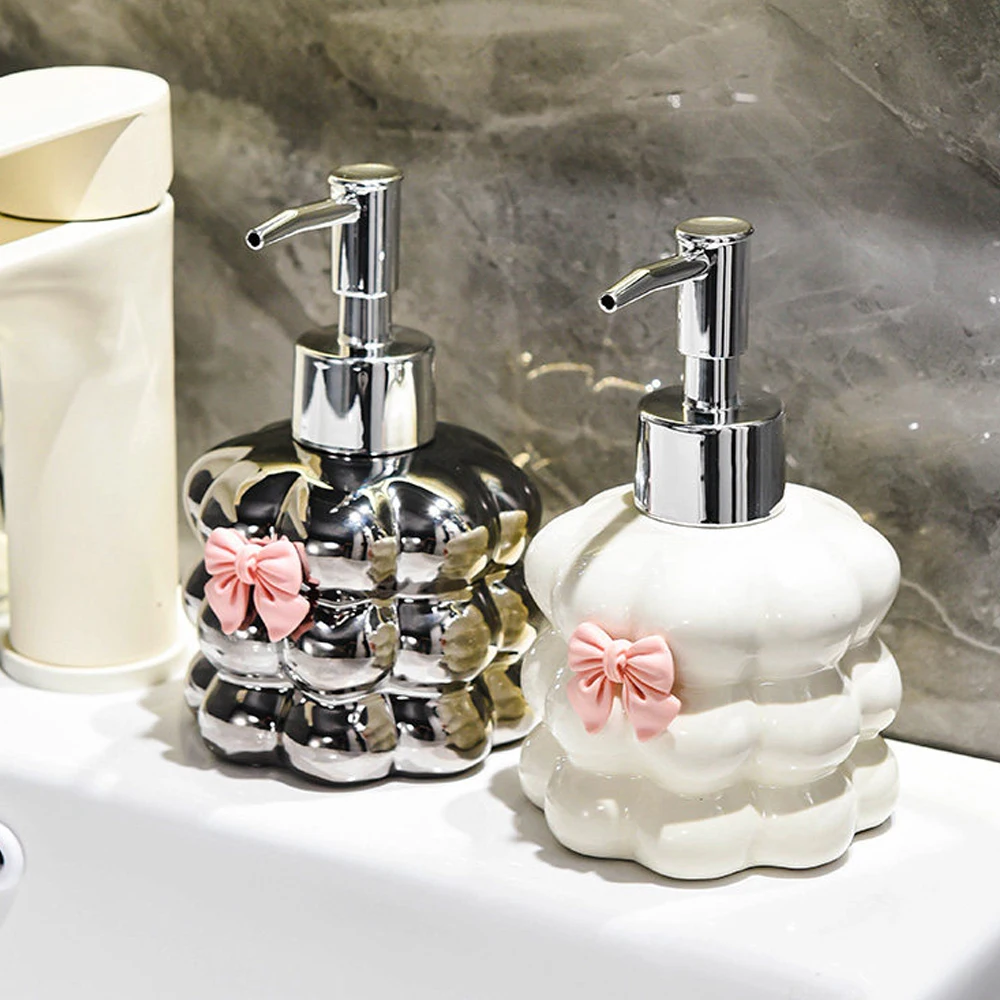 Bow Cotton Emulsion Bottle Luxury Ceramic Press Bottle Lotion Hand Sanitizer Bottled Hotel Bathroom Decoration Accessories