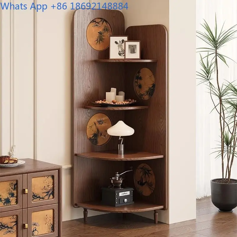 Vintage Style Triangle Cabinet Living Room Retro Corner Storage Cabinet Solid Wood Shelf Screen Display Cabinet