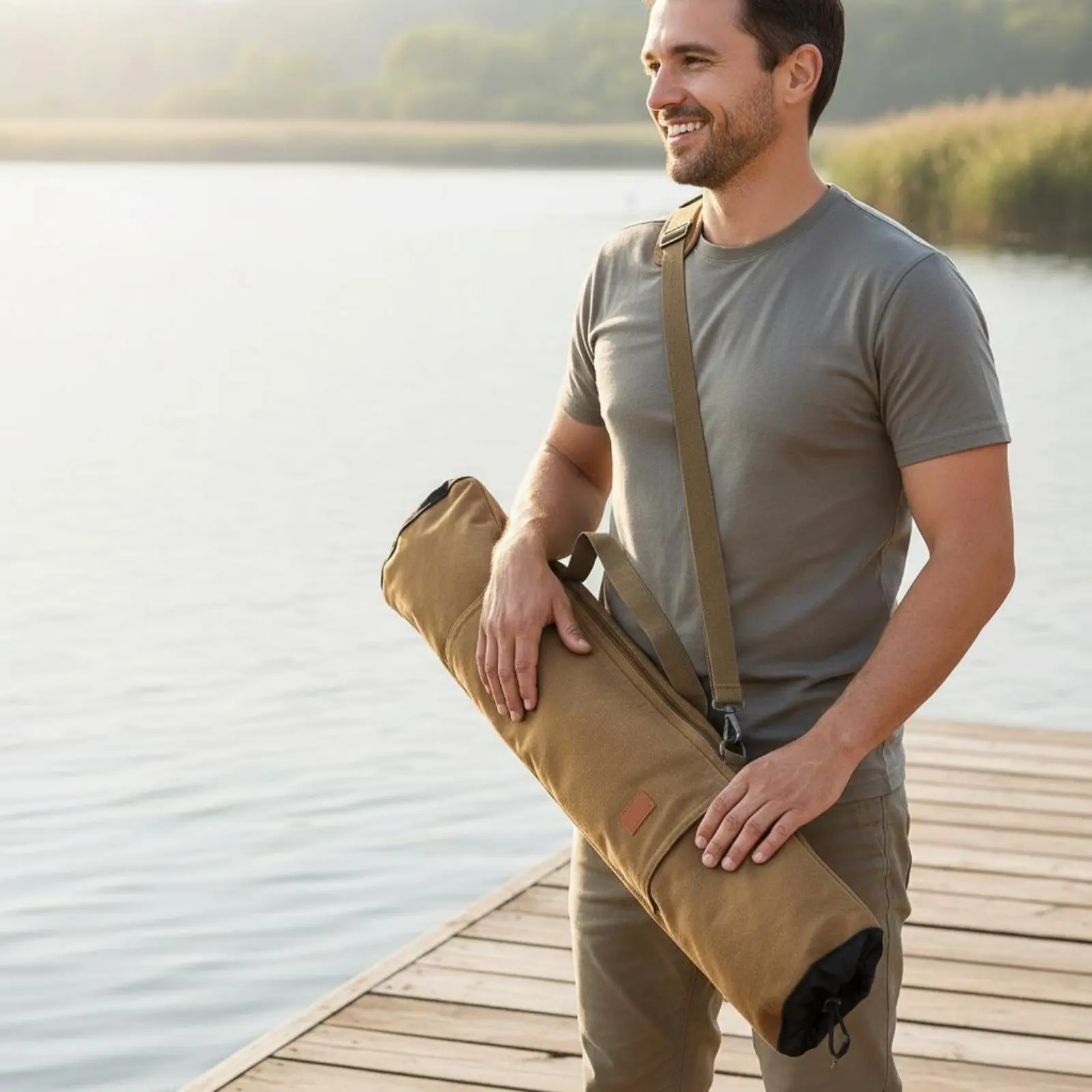 Canvas Fishing Rod Bag Wear-Resistant Fishing Pole Storage Bag Sturdy-Duty Two-Way-Direction Fastener for Travel