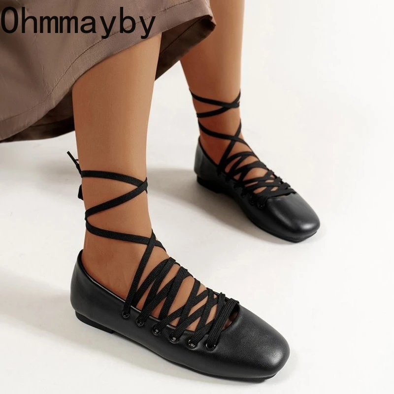 Cross Strap Women Ballet Flats Shoes Comfort Soft Sole Shoes Spring Autumn Square Toe Ballerina Shoes