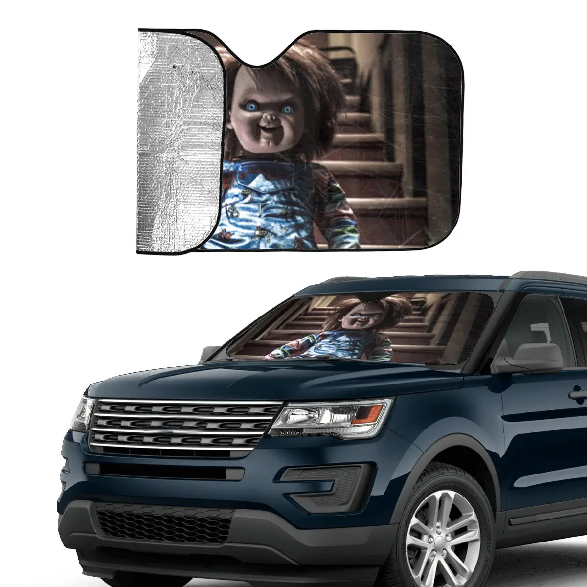 Halloween Chucky Fold-up Sunshade Windscreen 70x130cm Horror Movie Foils Car Sunshade Solar Protect