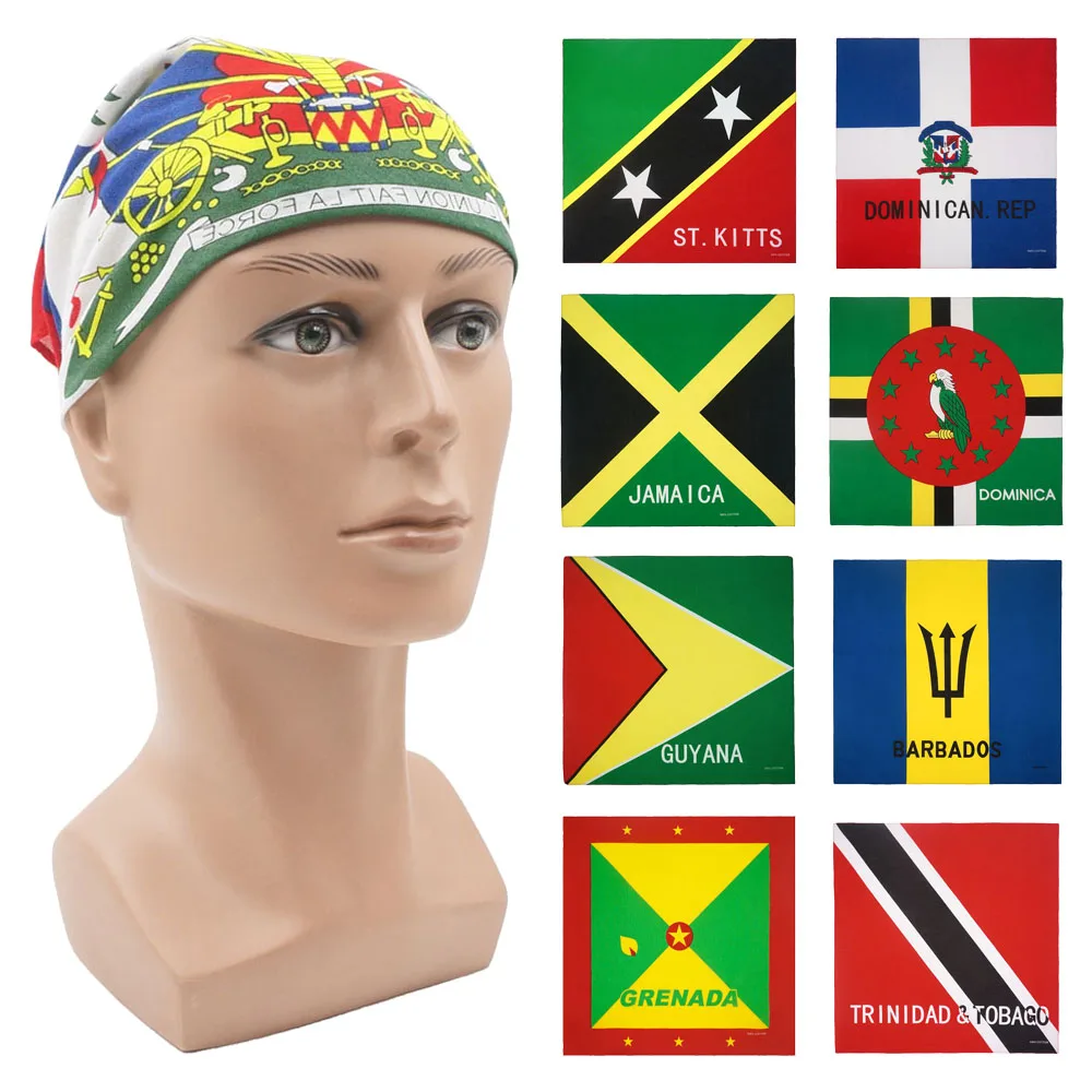 100% Cotton Bandana Jamaica Haiti Dominica Barbados St. Kitts Guyana National Flags Punk Scarf Riding Headband Dancing Hairband