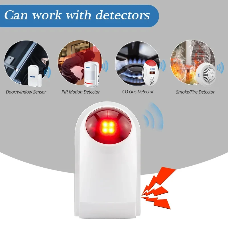 2024 New 110dB Indoor Outdoor Wireless Flashing Siren Strobe Light Sensor For Home Garge Alarm Security System