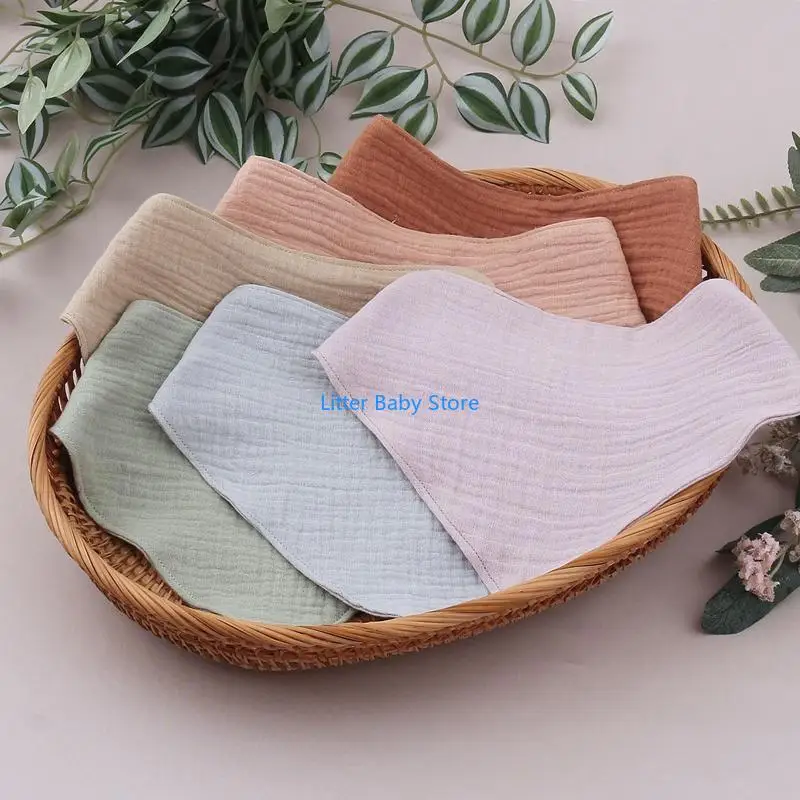 

N80C 3 Pcs Soft Cotton for Triangle Scarf Solid Color Button Bib Baby Feeding Drool Saliva Towel Bandana Burp Cloth Baby
