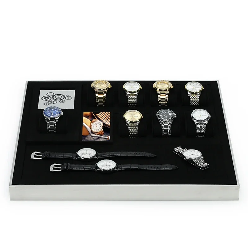 Black microfiber metal watch display tray counter display props watch bracelets light luxury watch counter display rack