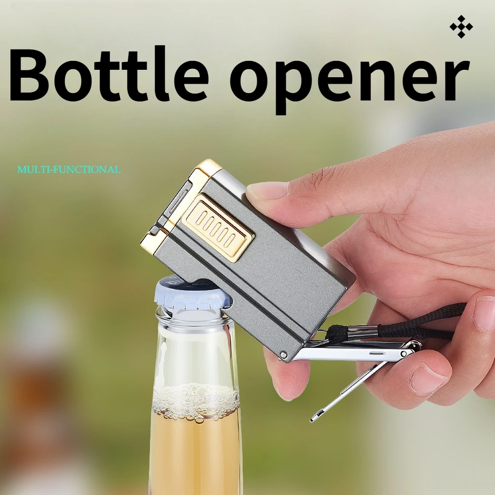 Creative Multifunctional Straight Blue Flame Lighter with Nail Clipper and Bottle Opener High-end Lighter Men's Gift