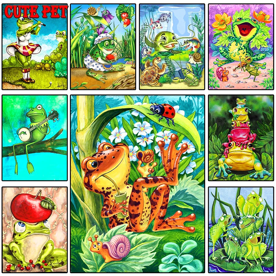 cute pet Diamond Painting Full Square Round Drill 5D DIY Cartoon pond frog Daimond Embroidery Rhinestone Cross Stitch Decor