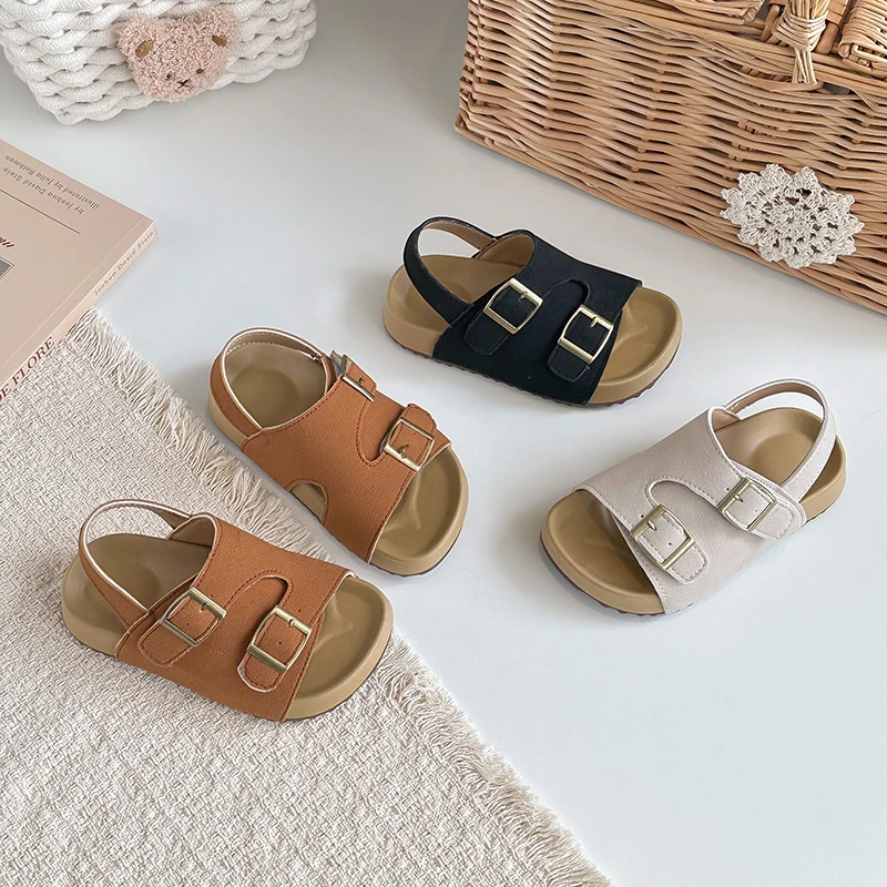 

Mumoresip Children's Sandals Girl New Simple Solid Color Boys Casual Sandals for Summer Open-toe Breathable Kids Beach Sandals