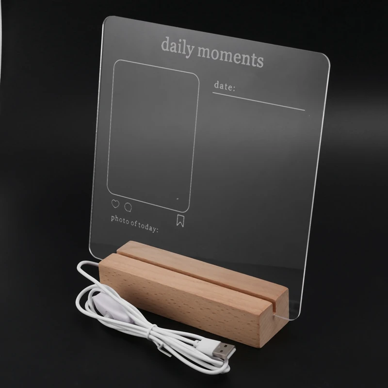 USB Transparent Acrylic Message Board With Pen Note Daily Moment Memo To Do List Luminous Photo Album Night Light