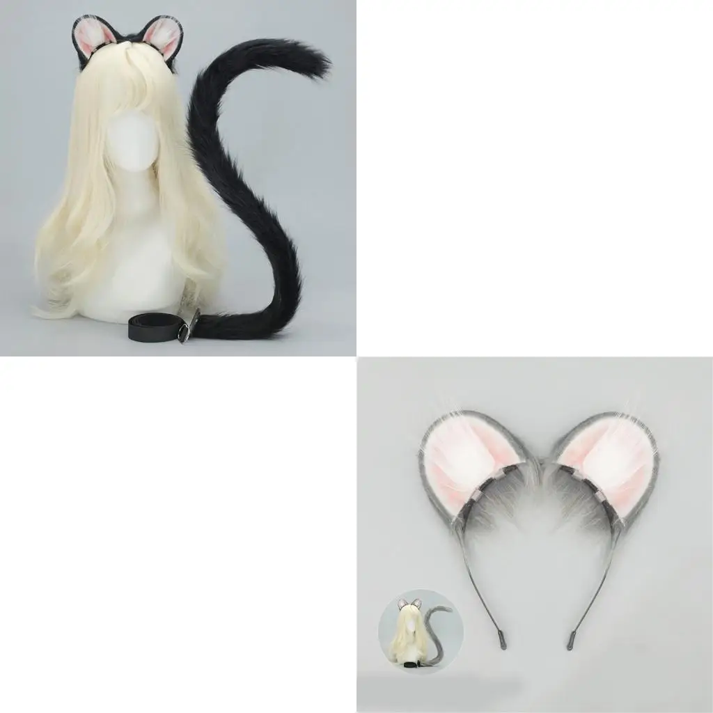 

Костюм для косплея животных из искусственного меха, мышь, кошки, лисы, волк, пушистый хвост и повязка на голову, аксессуары для