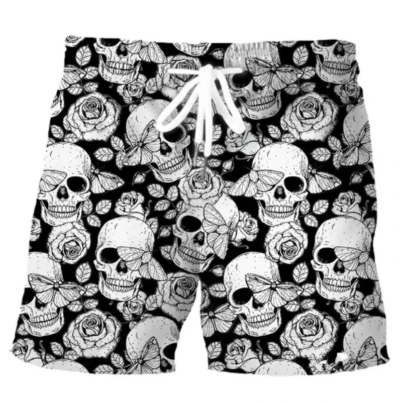 New Men\'s Skull 3D Print Beach Shorts Graphic Men\'s Casual Sports Shorts Summer Surfing Shorts Breathable Shorts Hip Hop Pants