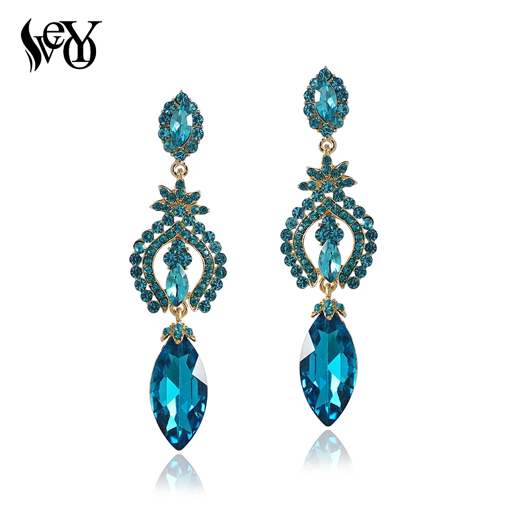 VEYO-pendientes largos Vintage con diamantes de imitación para mujer, aretes colgantes elegantes para fiesta de boda, joyería de moda al por mayor