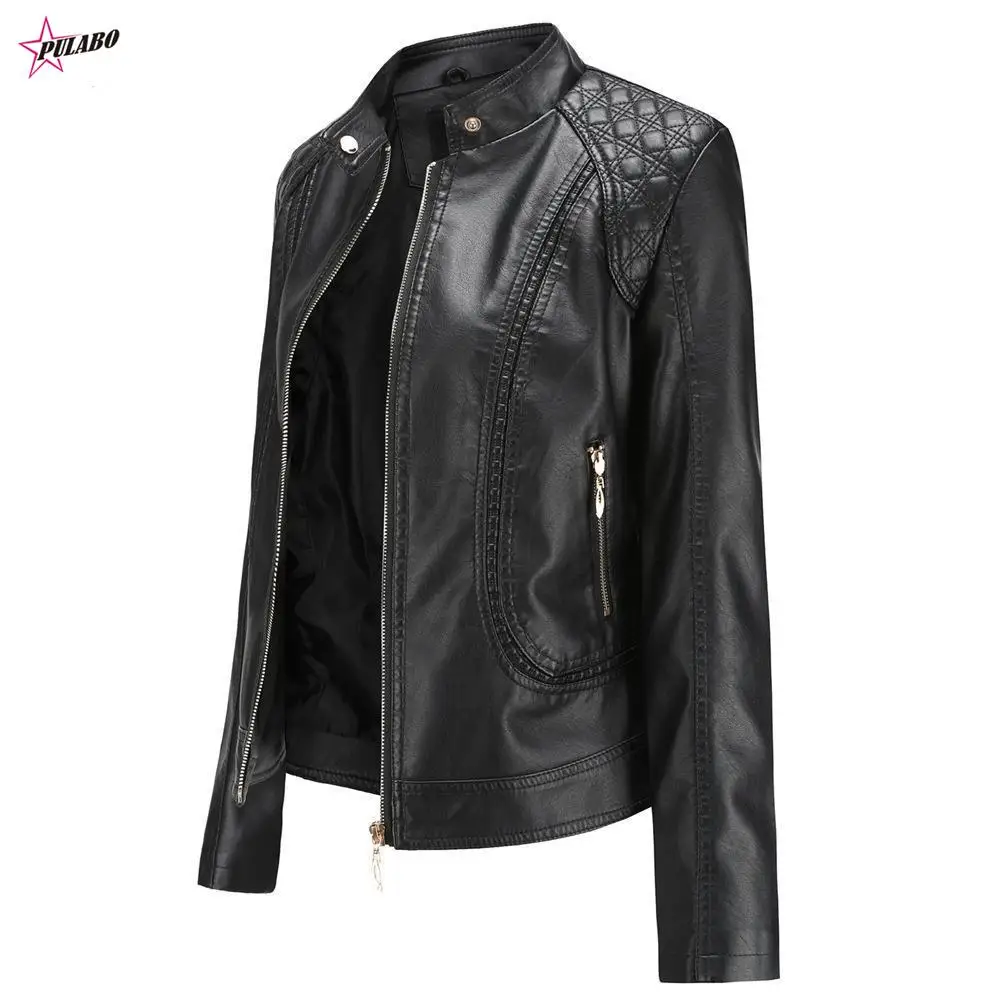 PULABO Casual Long Sleeve Women Soft PU Leather Jacket Outerwear Winter Autumn Female Slim Faux Leather Coat Ladies Jacket M-2XL