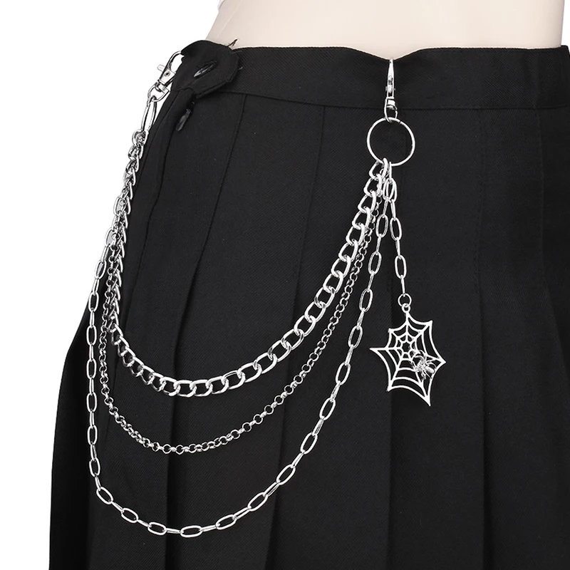 Hip Hop Waist Chain Spider Web Pendant Jeans Chain Fashion Punk Metal Pants Chain For Men Women Accessories Gifts