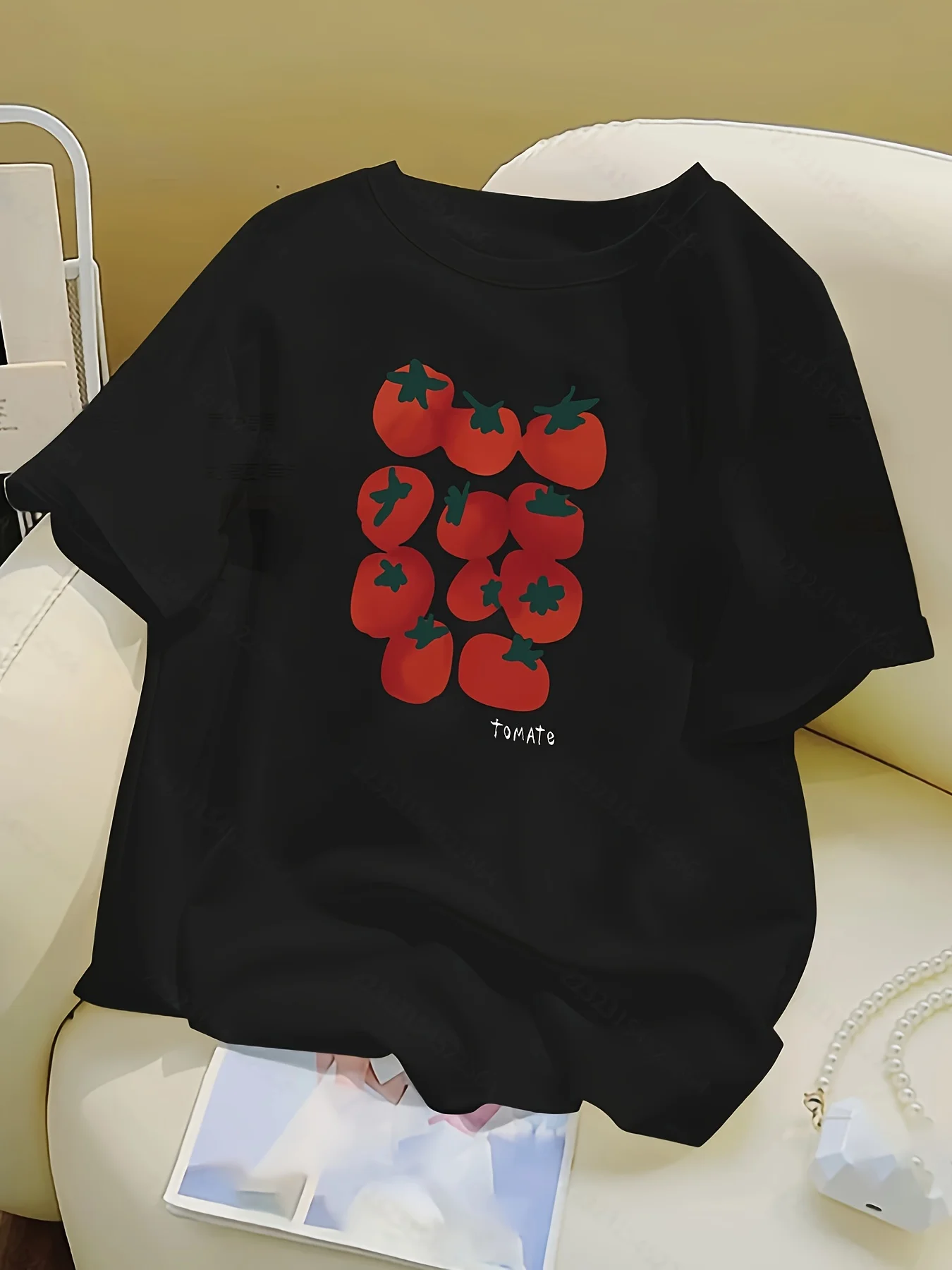 Women Short Sleeve T Shirt Cute Hand Drawn Tomato Fruit Graphic Crew Neck Tees Soft Casual Tops For Women Daily Street Wear