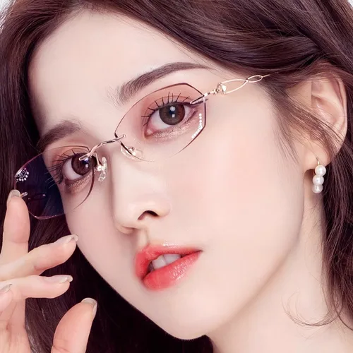 Imagen 1 del producto Gafas ultraligeras de titanio puro sin montura para mujer, Gafas con adornos de diamantes, elegantes, antiluz azul, que cambian de Color, Gafas Miopía para Hombre