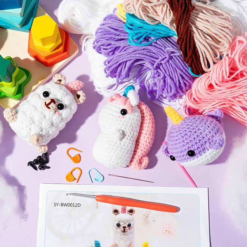 

20Pcs Unicorn Crochet for Beginners DIY Crocheting Unicorn Shaped Knitted Toy Material Pack for School Knitting Class Party Game