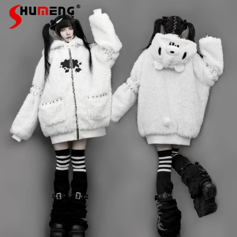 سترة من الفرو الصناعي للنساء 2025 معطف فرو شتوي ذو ثقافة فرعية على الطراز القوطي الداكن معطف فرو هاراجوكو ملابس جمالية رائعة #1