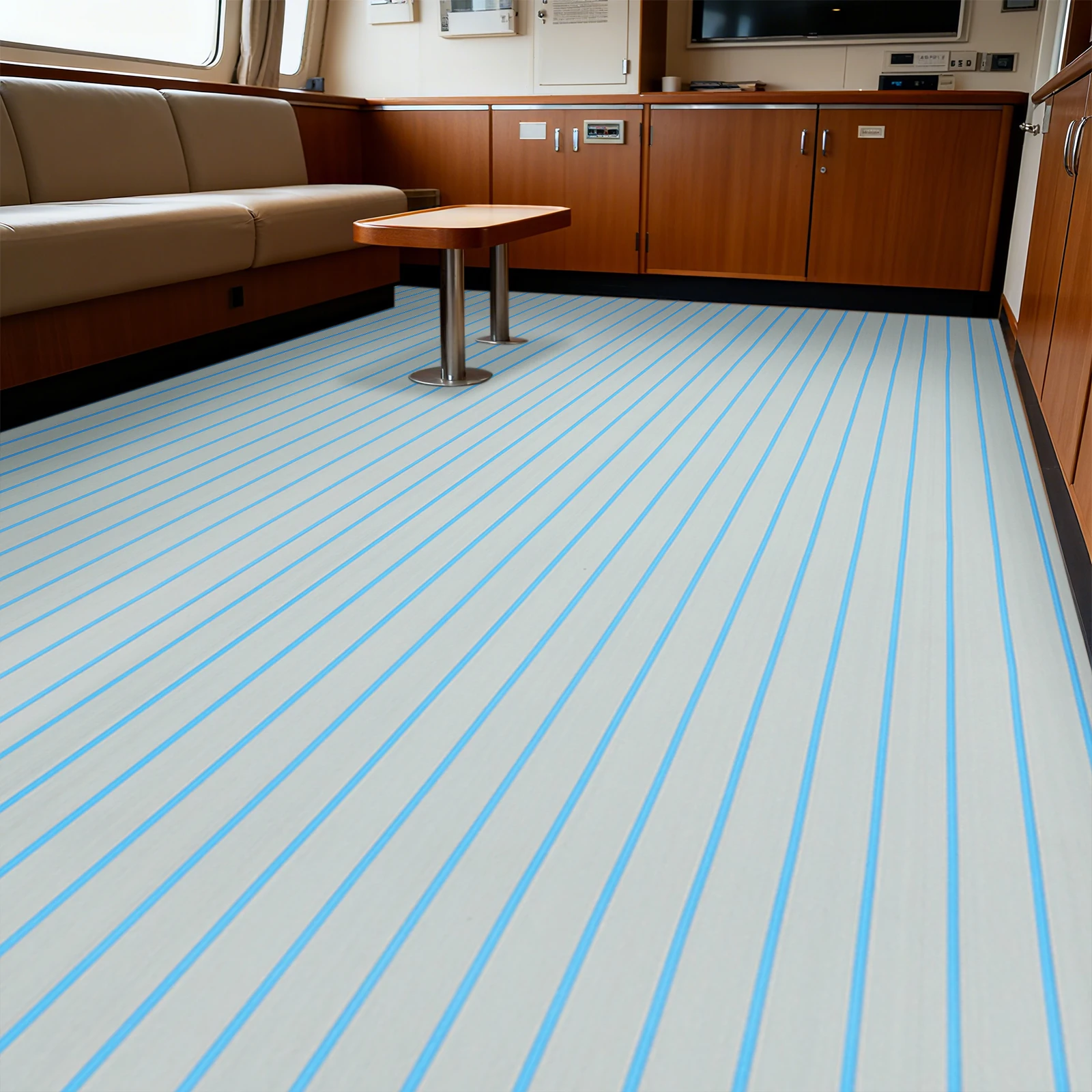EVA Foam Teak Floor, Striped Marine Flooring Mat, Non-Slip RV Deck Pad, 240x60cm Grey Blue, DIY Cuttable, Waterproof,  Decorative Anti-Slip Sheet