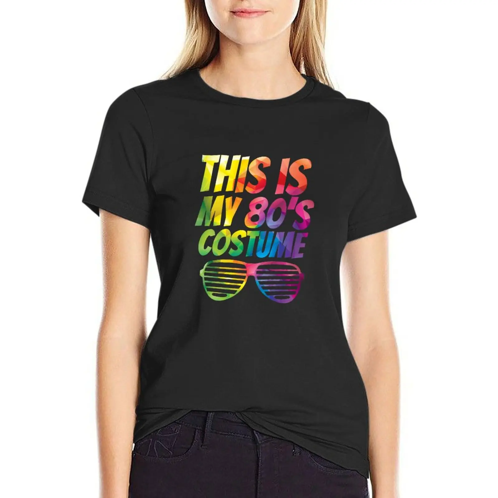 

This Is My 80s Costume Bright Neon Low Poly Funny T-Shirt summer tops aesthetic clothes black t shirts for Women