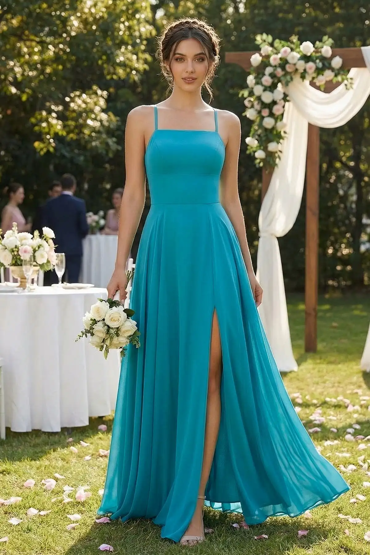 Elegant A-Line Chiffon Bridesmaid Dress with Slit for Women Wedding Party Ball Gown Guest Evening Wear