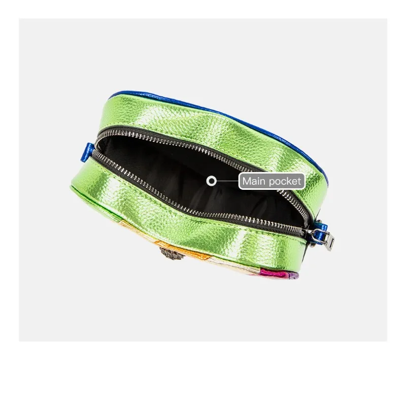 2026 New Metallic Rainbow Stripes Heart Bag PU Leather Chain Crossbody Purse view 2