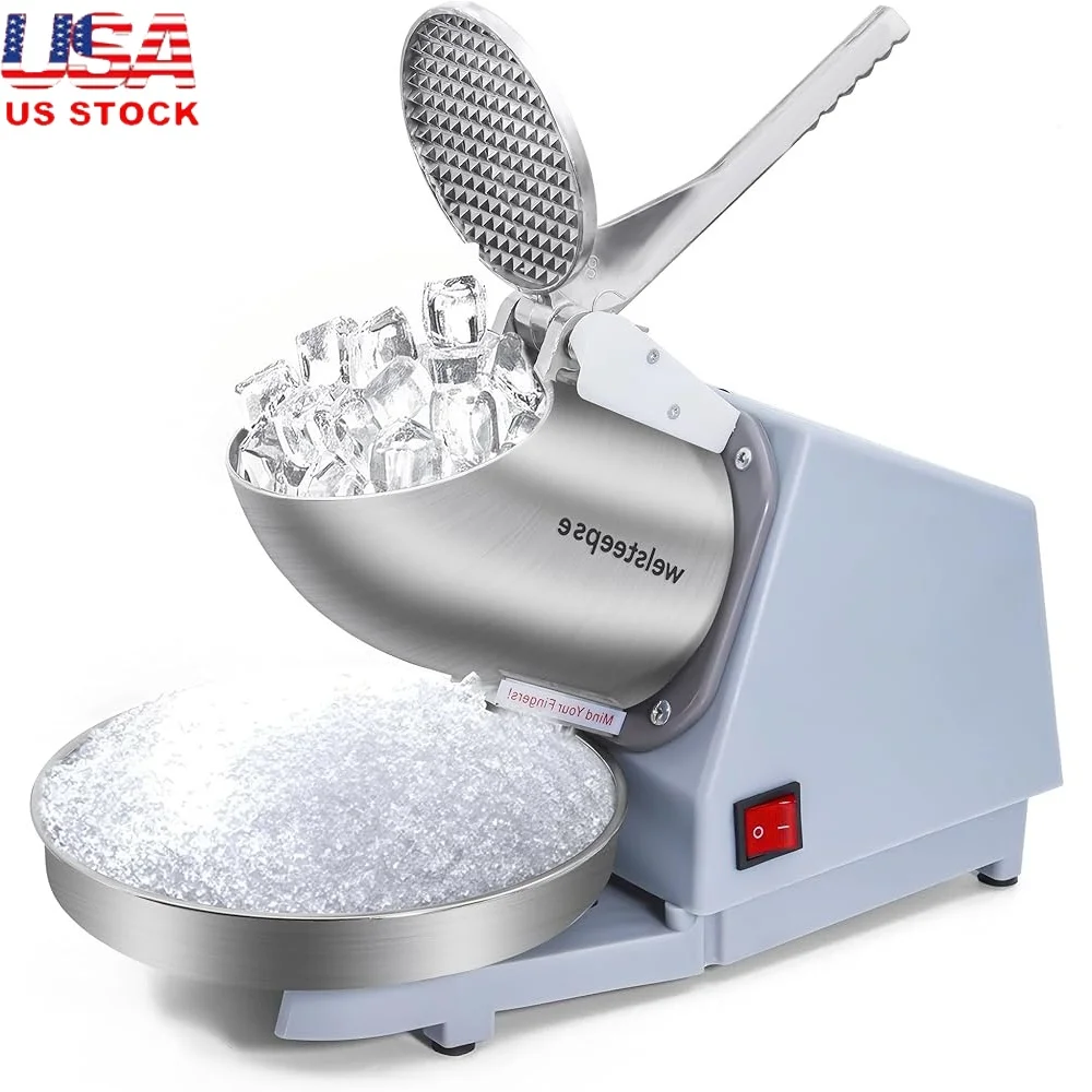 

Electric Ice Shaver Snow Cone Maker 143lbs/hr Home Commercial Use Shaved Ice Machine with Bowl Ice Cube Holder Easy Clean