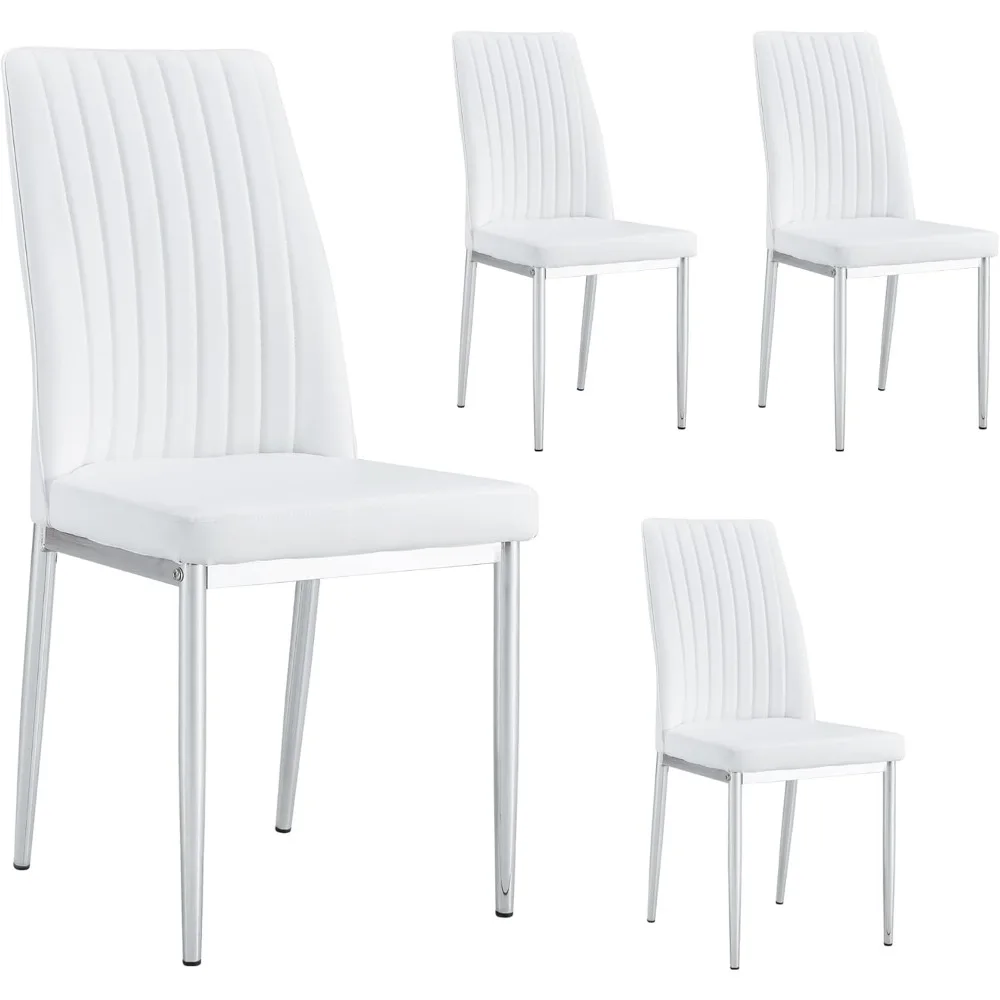 طقم كراسي طعام حديثة من جلد البولي يوريثان مكون من 4 قطع مع أرجل كروم وتصميم بدون ذراع للمطبخ وغرفة الطعام