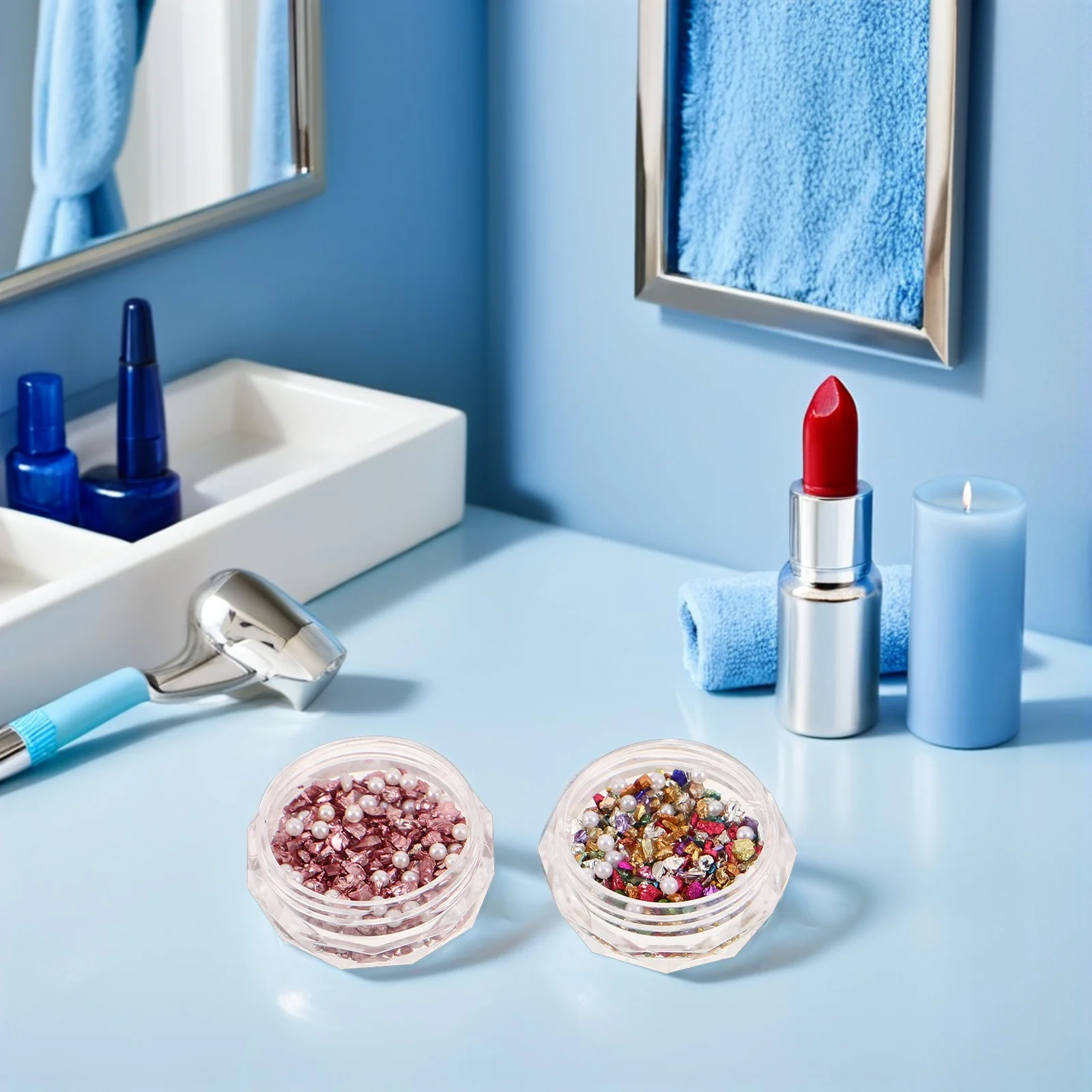 분쇄된 돌 라인스톤 3D 미니 진주 네일 아트 보석 불규칙한 모양 금색 은색 분홍색 무지개빛 색조 DIY 공예 액세서리