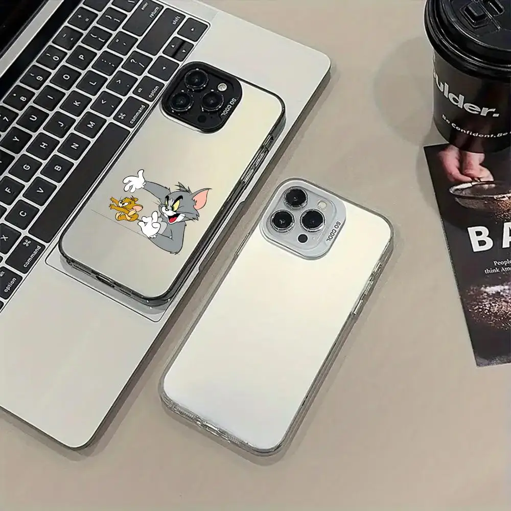 T_tom and J_jerry Phone Case For iPhone 16 Pro Max 15 14 13 12 X XR XS XSMAX 8 7 Plus Color silver shell Cover