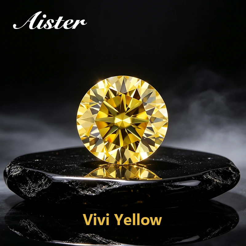 Yellow / Champagne Colored Moissanite Diamond Moissanita Loose Gemstone Passed Diamond Tester VVS1 with GRA Report