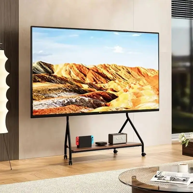 Nordic Mobile Rack No Punching Live Broadcast Monitor Rack Modern TV Stand TV Rack Suitable for 65-120 Inches  Black TV Cabinet