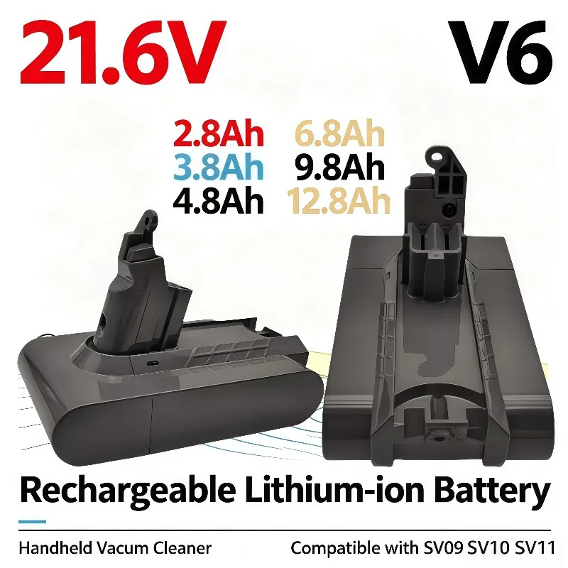 2.8Ah‑12.8Ah V6 Li‑ion Replacement Battery Fit Handheld Vacuum SV09 SV10 SV11 Models