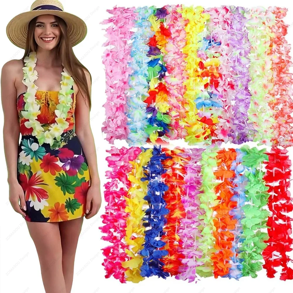 1–150 Stück hawaiianische Leis Bulk hawaiianische Blumen-Halskette, Sommer-Tropen-Girlande, Geburtstagsparty-Dekoration, Luau-Hochzeit, künstliche Blume – Detail 1