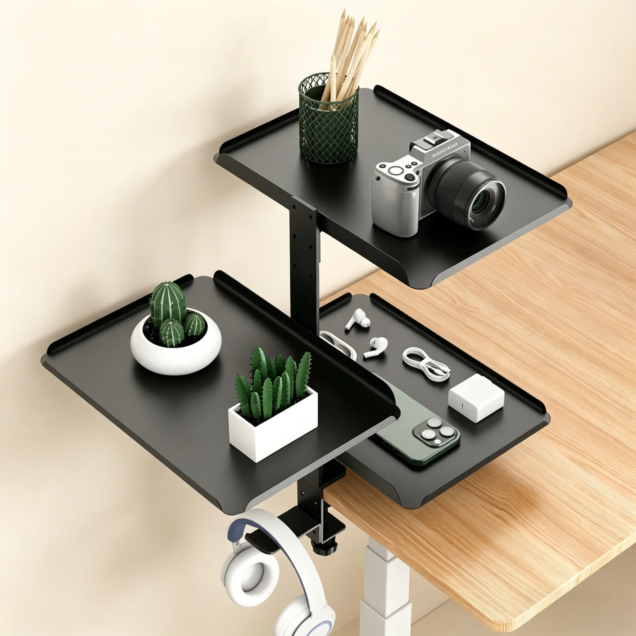 3 -Tier Multifunctional Desk Side Storage Rack Adjustable Desktop Expansion Stand Desk Side Storage Rack Anti-Slip Organizer New