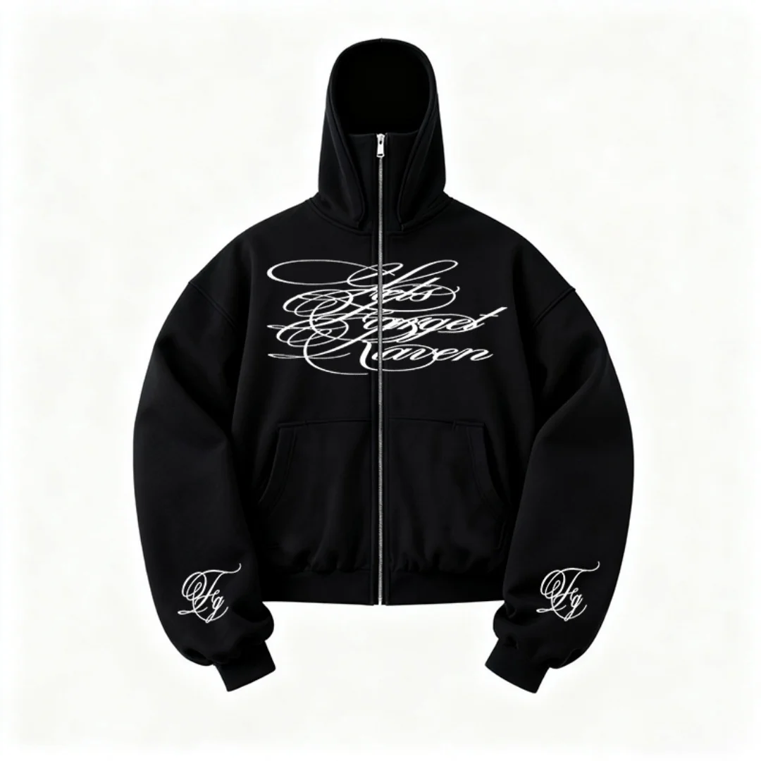 

High Neck Zipper Cardigan Hooded Sweatshirt Gothic Dark Retro Skeleton Print Street Style Spooky Casual Top