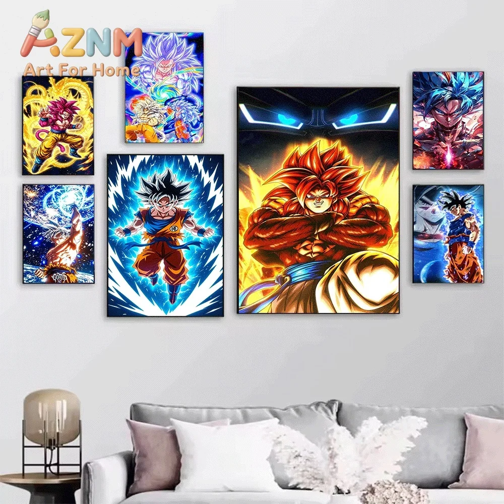 Dragon Ball Z Goku Ultra Instinct Multiple Forms Purple Aura Anime Canvas Wall Art Unframed Single Canvas Print Home Decor Pos