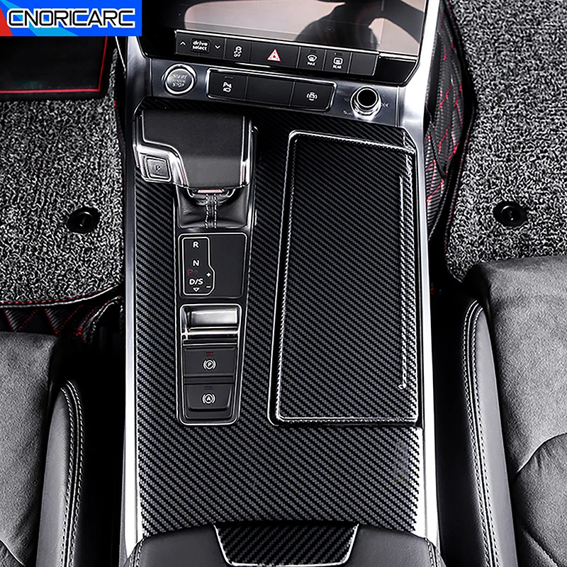 Console Gear Shift Control Panel Cover For Audi A6 C8 2019-2022 Decoration Carbon Texture Gearshift Trim Interior Car Accessory