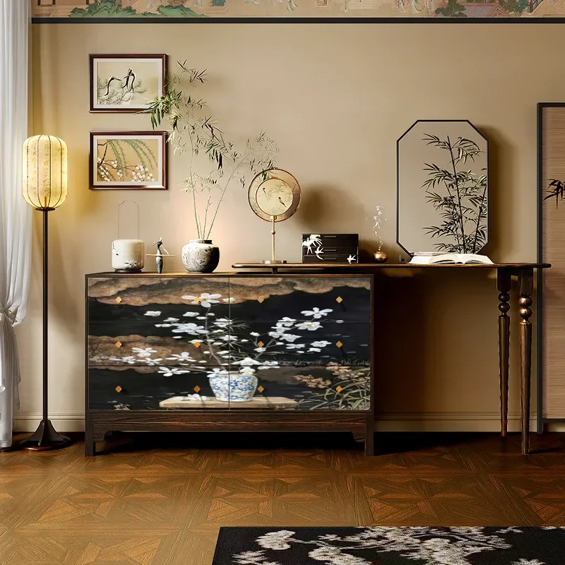 Light Luxury Song Style Solid Wood Side Cabinet Dining Room Storage Chest Bedroom Dresser Living Room Organizer Furniture